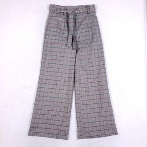 Joe B Glen Plaid Wide Leg Pants 7 Paperbag Waist Grey Dark Academia Trousers